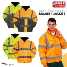 High Vis Bomber Jacket Two Tone Reflective Safety Workwear Elastic Waste HV301