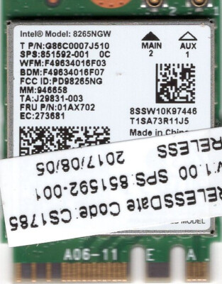 INTEL DUAL BAND WIRELESS-AC 8265NGW M.2 WIFI CARD W/BT 4.2 (HP 851592-001) - NEW