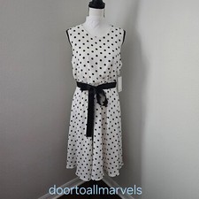 Harper Rose Flowy Summer Dress Belted Polka dot Stretch Pretty-Woman sz 12 NWT