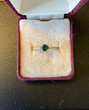 14k White Gold Lab Created Emerald  Diamond Wedding Engagement Ring Size 6.75