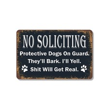 No Soliciting Dogs on Guard Novelty Sign Fun Gift Durable Weatherproof