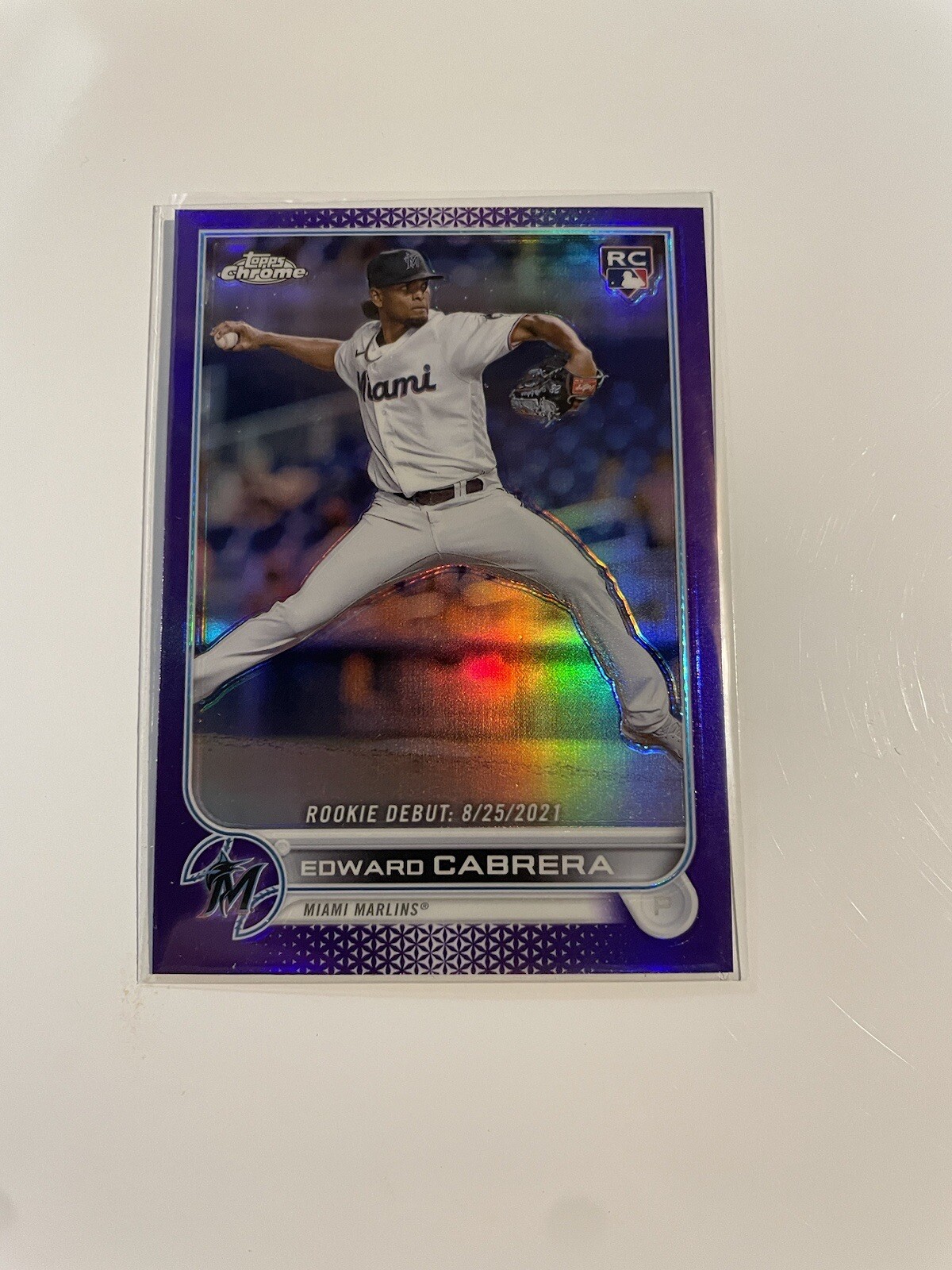 2022 Topps Chrome Update Edward Cabrera Rookie Debut Purple Refractor Parallel