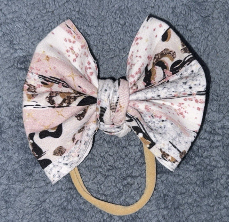 Women’s Fabric/Elastic Hair Bow Nylon, Pink Butterfly Print, Stretch, Bow Shape