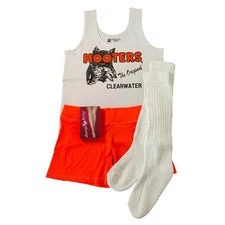 New Women's Hooters Uniform Tank Shorts Scrunchie Socks And Pantyhose Size Large