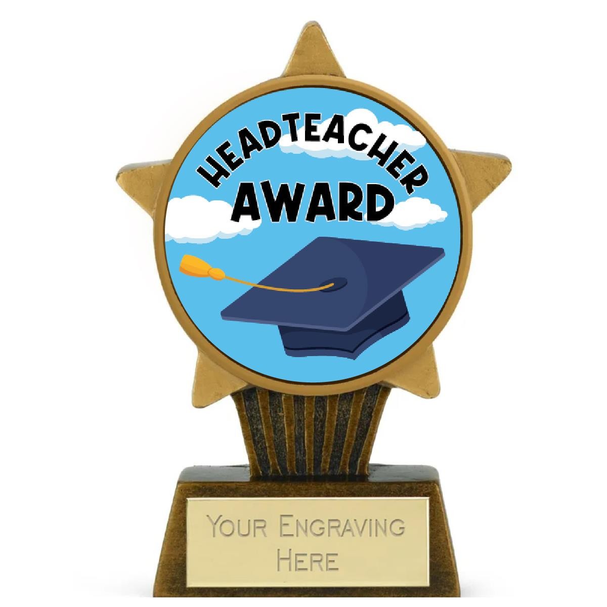 Gold Star Headteacher Award Trophy 10cm Resin FREE engraving and Certificate