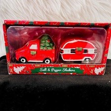 Christmas Red Truck Camping Rv Salt Pepper Shakers