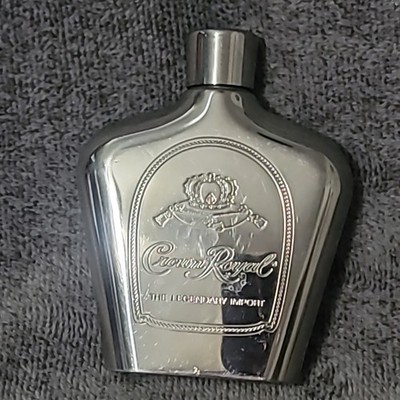 Crown Royal ''The Legendary Import'' Flask 6 Oz. Stainless Steel Etched Empty