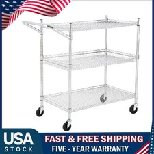 3 Tier Rolling Utility Cart w/ Low Handle ,Heavy Duty Wire Shelves Storage Cart