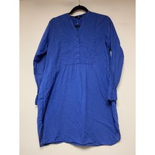 Uniqlo Pintuck Tunic Dress Womens XS Blue Excellent Cotton Long Sleeve Henley