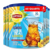 Lipton Zero Sugar Lemon Iced Tea Mix, Makes 10 Quarts Pack of 6