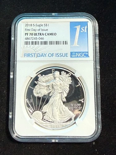 2018 S AMERICAN SILVER EAGLE F.D.O.I. NGC PF 70 ULTRA CAMEO 046