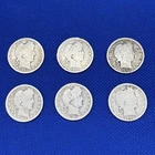 Barber QUARTER  DOLLAR Lot of 6 Coins  90% Silver  Mixed Dates