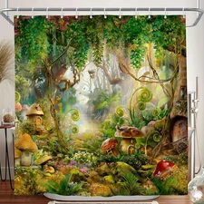 Enchanted Forest Shower Curtain Fantasy Mushroom Wonderland Fairy Bathroom Wa...