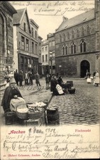 Postcard Aachen in North Rhine-Westphalia, fish market, traders - 10775647