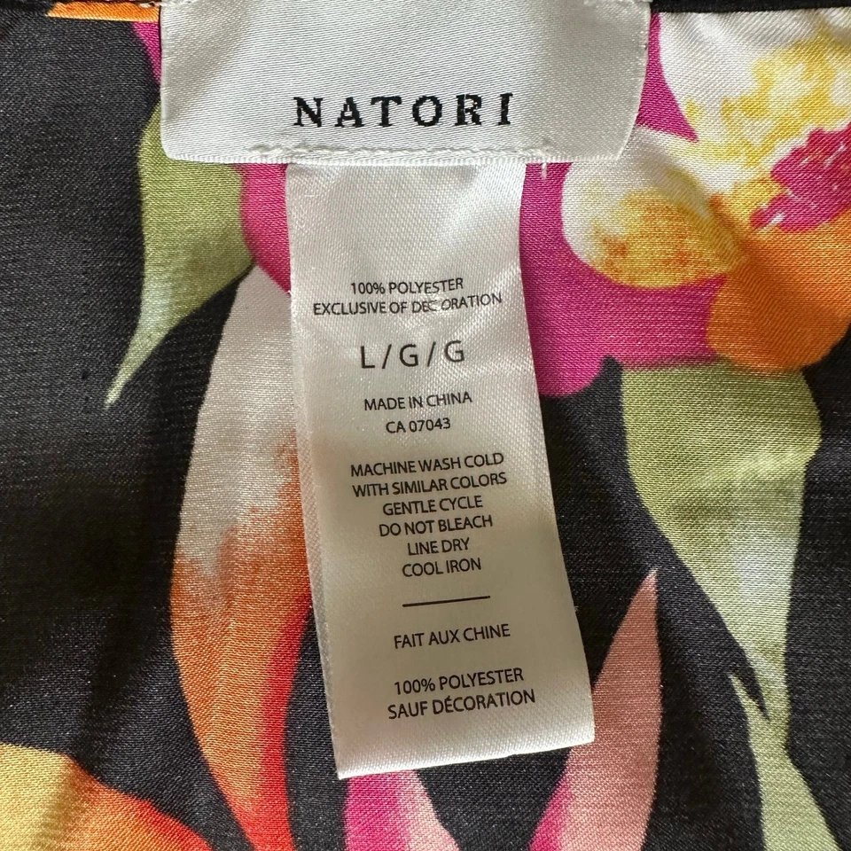 Natori Negro Tropical Floral, Como Seda, Manga Corta, Largo, MuuMuu/Kimono-L Foto 3 de 4