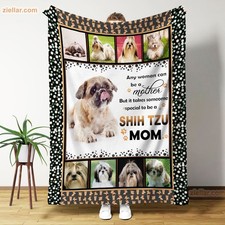 Shih Tzu Dog Mom Cozy Fleece Blanket with Paw Print Design - Cute Pet Lover Gift