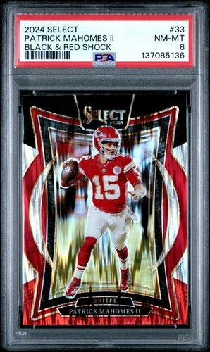 5136 Patrick Mahomes II 2024 Panini Select #33 Black and Red Prizm Shock PSA 8