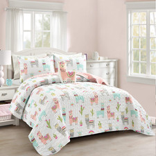 Lush Decor Southwest Llama Cactus Quilt 4 Piece Set Full/ Queen White Blush -