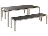 Praktisches GartenmöBel Set Kunstholz 2 BäNke Tisch Schwarz / Silber Nardo