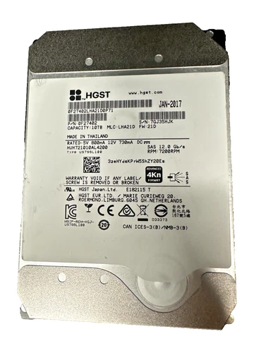 HGST HUH721010AL4200 0F27402 10TB FW:21D SAS 12.0Gb/s 7200 RPM 