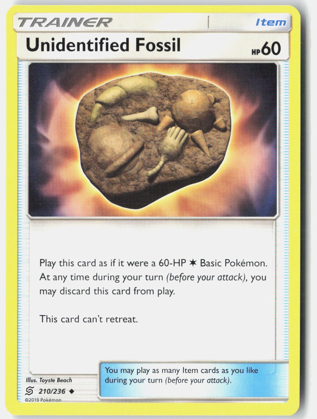 Unidentified Fossil 210/236 Uncommon Unified Minds Pokemon Near Mint