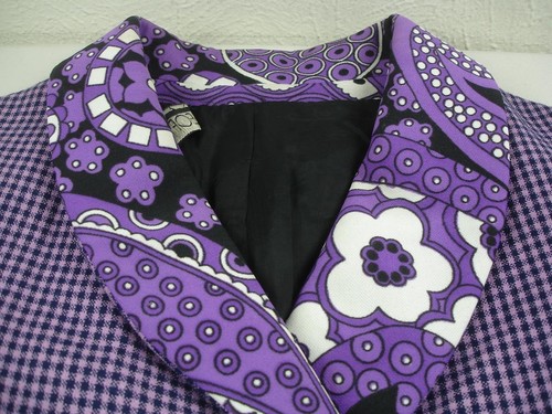 Women's S M 1980's Geoffrey Beene Coat Black Purple Plaid Paisley Shawl Collar - Picture 11 of 18
