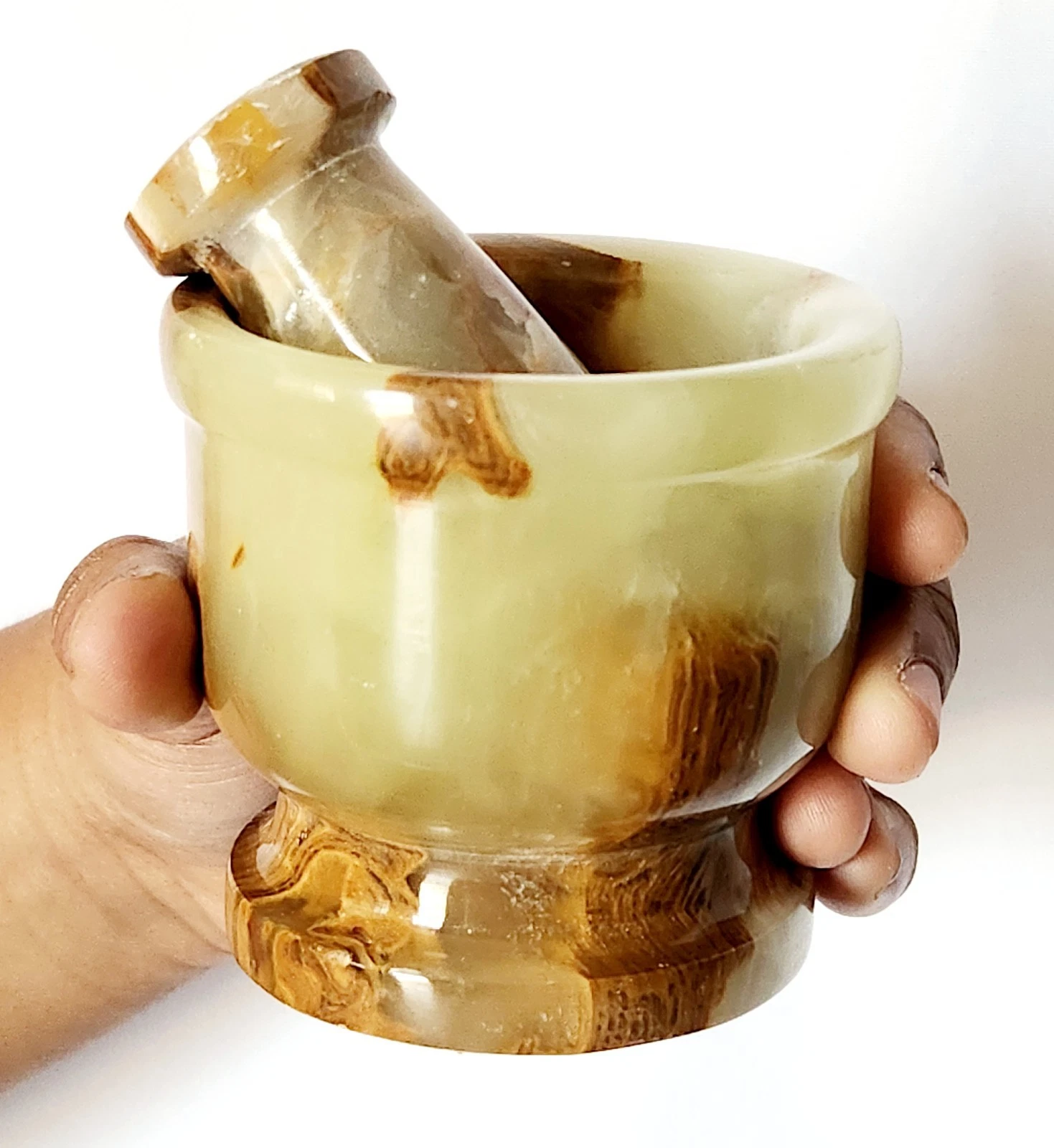 New Natural Green Onyx Mortar and Pestle Grinding Set 3 Inches Tall (Medium)