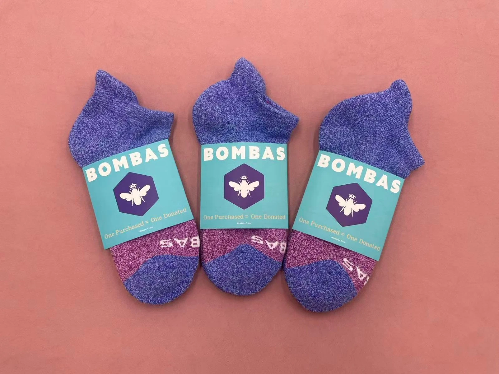 3 pairs BOMBAS Women's Tri-Block Marl Ankle Socks Medium 8-10.5 blue