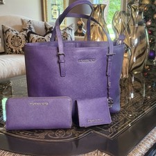 Michael Kors Large Purple Tote Zip, Silver Ha...
