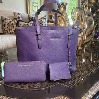 Michael Kors Large Purple Tote Zip, Silver Hardware, Wallet & Coin Purse