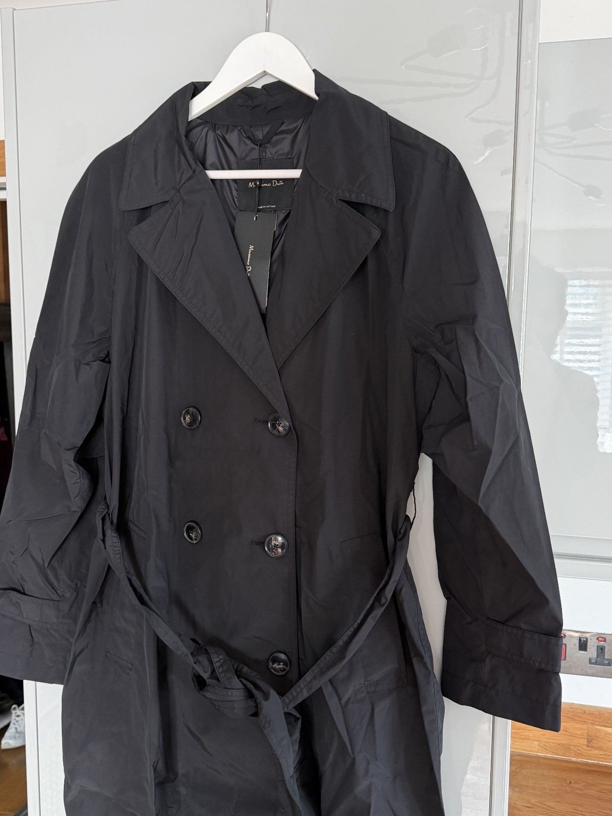 Massimo Dutti Black Trench Wind Coat Belted Lined Womens size M Medium Rare image 4
