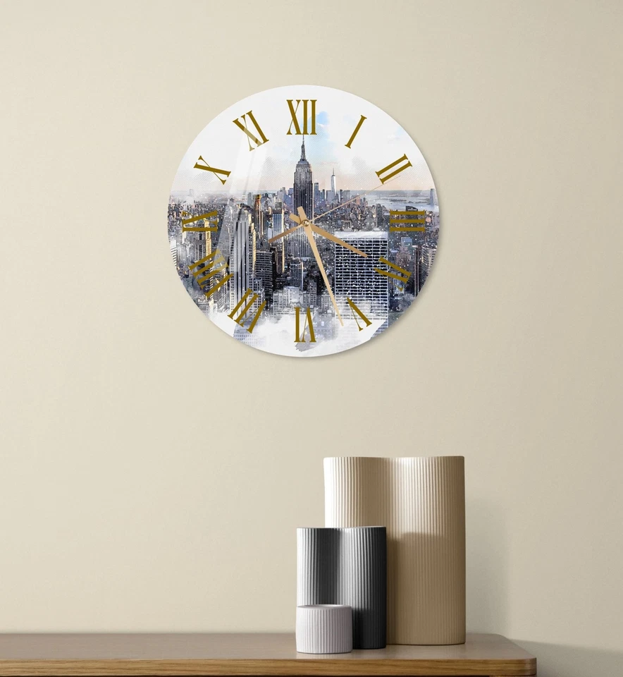 Reloj de pared de vidrio templado de Nueva York arte de pared, regalo contemporáneo para el hogar Foto 4 de 4