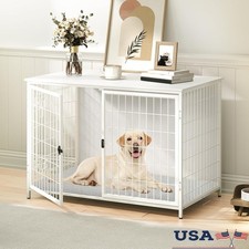 Wooden Dog Crate Indoor Pet Kennel End Table W/ Removable Cushion Durable New