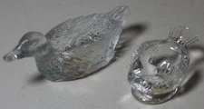 Vintage Glass Duck & Bird Salt Open Cellar Lot of 2 Bird 3" Duck 5" Long