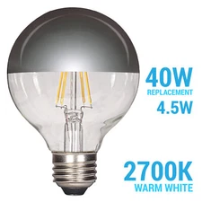 LED Globe 4.5W =40W G25 Half Silver Crown Medium E26 Base 120V 2700K Warm White