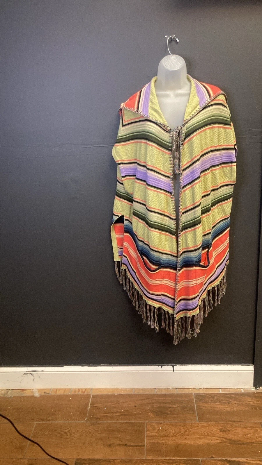 Anthropologie Moth Soft Knit Fringe Trim Poncho Size Small XS/S Southwestern