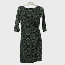 Talbots Petites Dress Women's Size P Green Blue Print Faux Wrap Knit Pullover