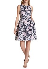 New! TAHARI ~Size 14~ Metallic Floral Jacquard Bow Dress Pockets Retail $158