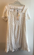 NWT Anthropologie Line & Dot Off White Embroidered Ruffle Trim Mini Dress Sz M/L
