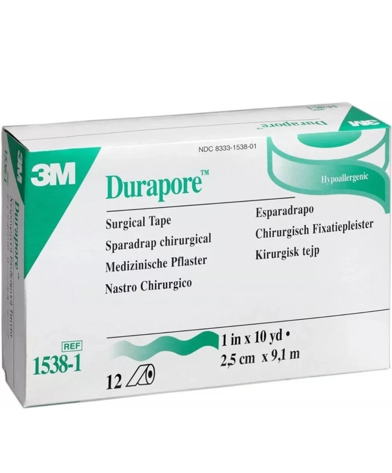 2-4 rollos de cinta de seda médica Durapore 1" x 10 yardas, 3M #1538-1 blanca, cuidado de heridas Foto 3 de 4