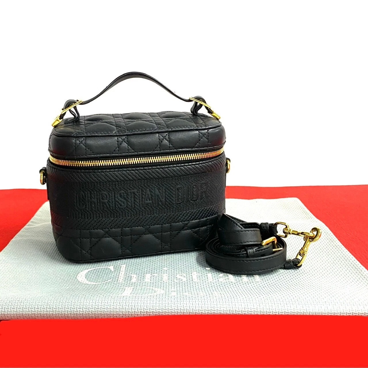 Christian Dior Dior Voyage Vanity Bag Canage Sac à Bandoulière Cuir Noir 56928