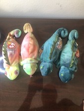 4 vintage iggy beanie babies blue and tie dye