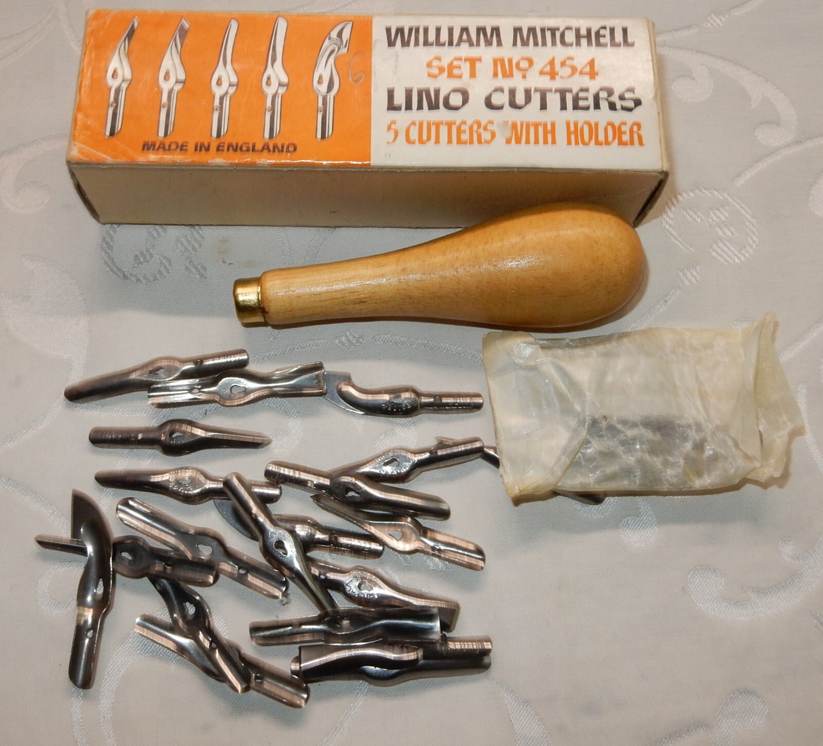 ANTIQUE WILLIAM MITHCELL SET No 454 LINO CUTTERS WITH HOLDER + BOX eBay