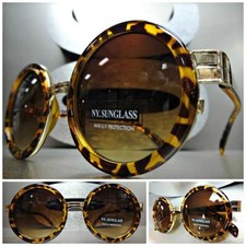 Mens Women CLASSIC VINTAGE Style SUN GLASSES Round Tortoise  Gold Fashion Frame