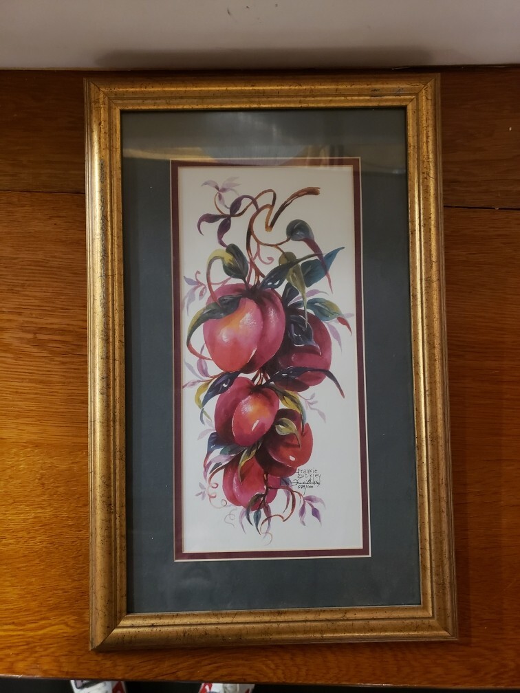 Frankie Buckley Framed Matted Print Peaches Fruit on Vine Signed