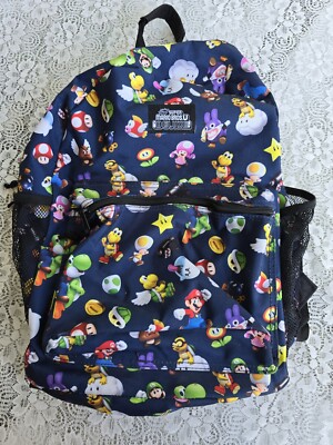 Super Mario Bros. Universe Deluxe Navy Blue Backpack Character Pattern Schoolbag