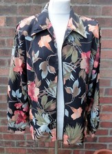 Vintage Womens Black Red Brown Floral Print Jacket. Full Zip. Large