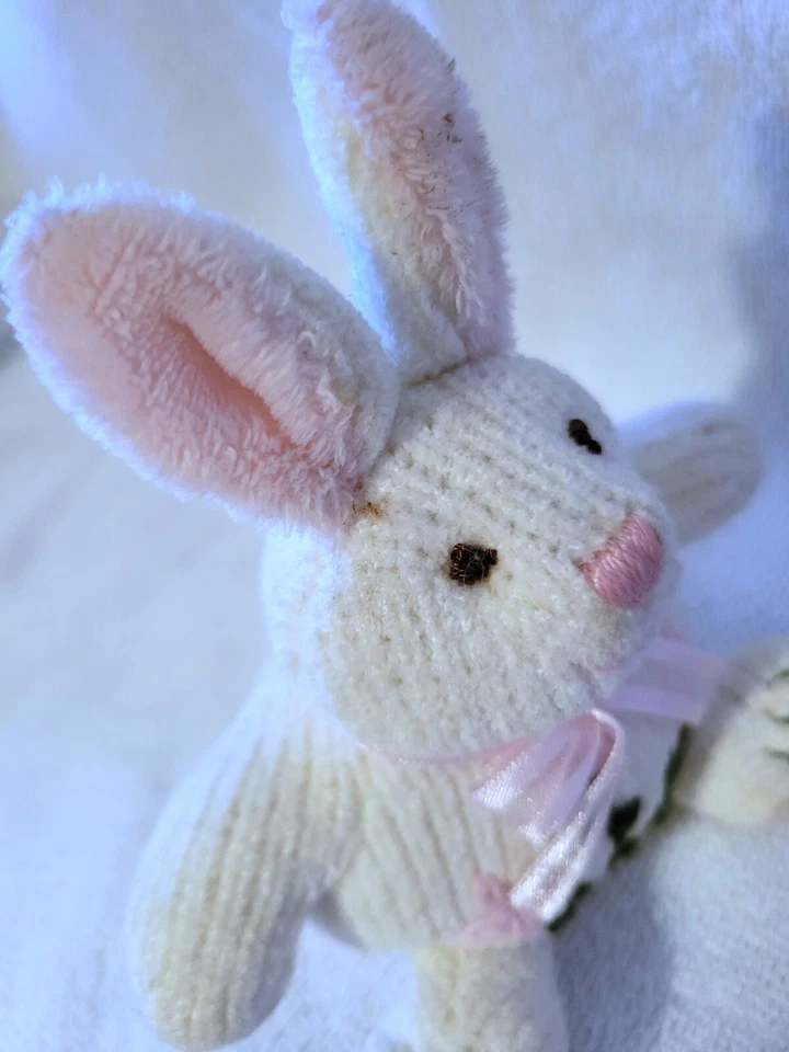 BUNNY RABBIT Plush Vintage Aurora 4" Sock Monkey Style Plush Soft Toy Floral - Image 2 of 4