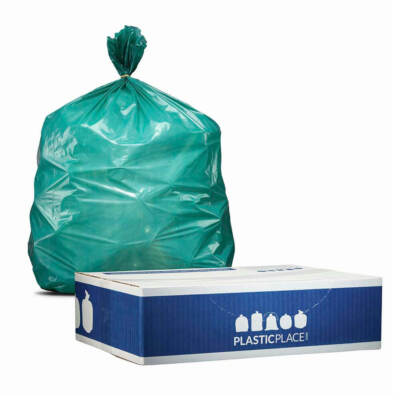 Plasticplace 12-16 Gallon Trash Bags, Green, 1.0 Mil, 250 Count