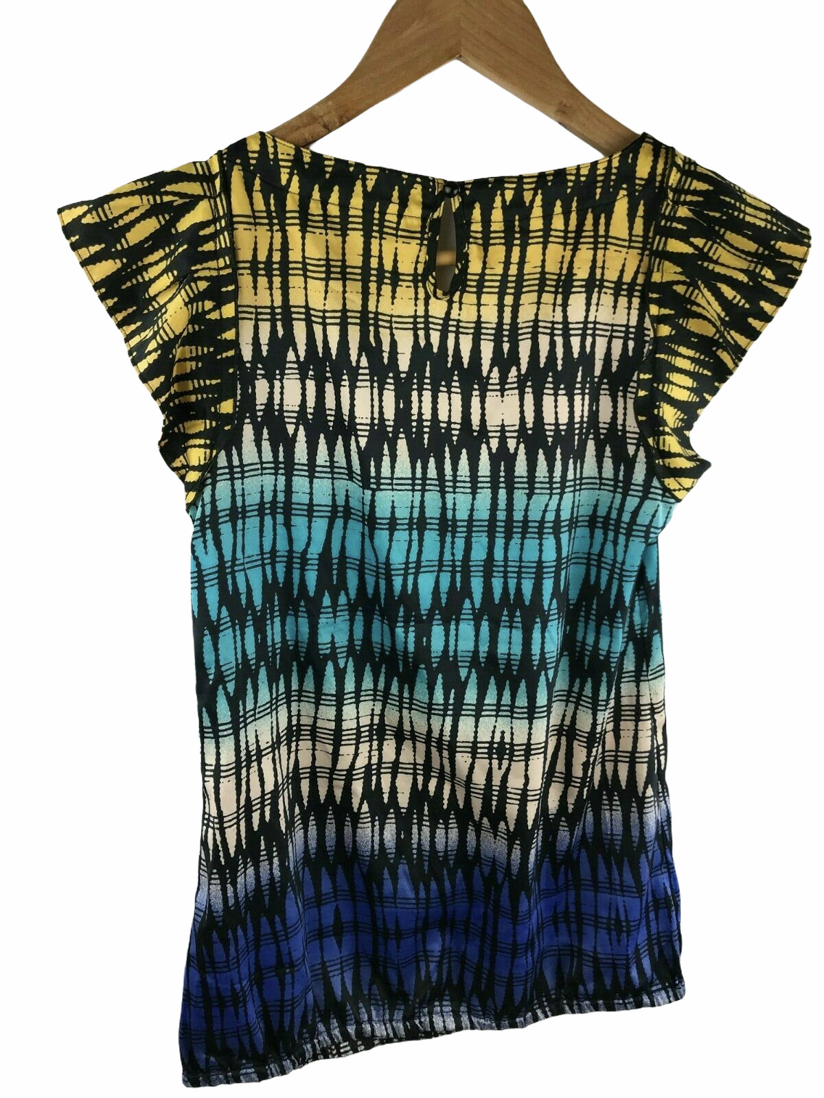 Women's Flutter Cap Sleeve Business Casual Shirt Silky Blue Yellow Limited XS image 3